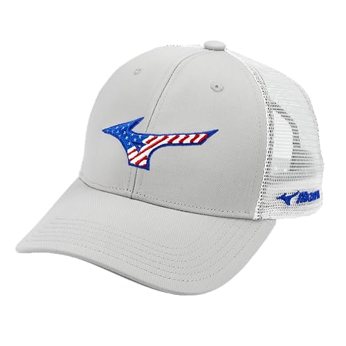 Mizuno Runbird Patriot Trucker Hat | Grey-White | ONE Size FITS All (ONE)