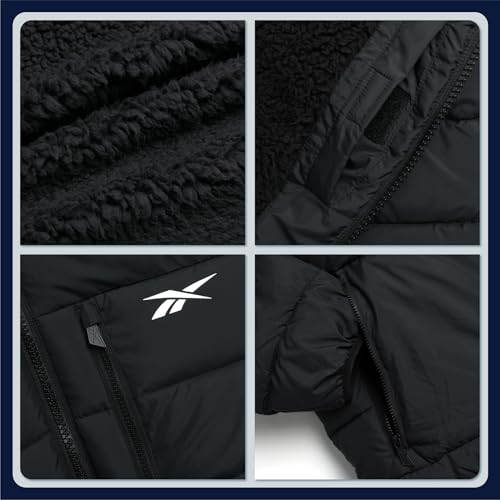 Image of Reebok Mens Heavyweight Sherpa Lined Puffer Parka, Quilted Ski Jacket | Water and Wind Resistant Shell Keeps You Dry, Durable Build for Daily Commutes or Outdoor Adventures