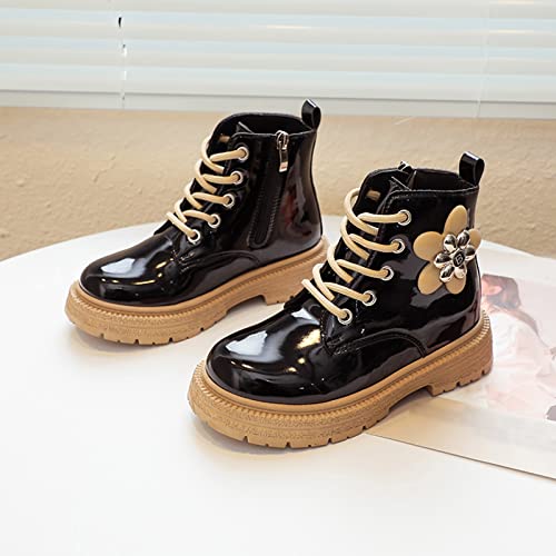 Boys Girls Winter Boots Waterproof Lace Up Glitter Mid Calf Boots Shoes with Side Zipper for Toddler/Kid/Big Kid (A, 10.5-11 Years Big Kids)2