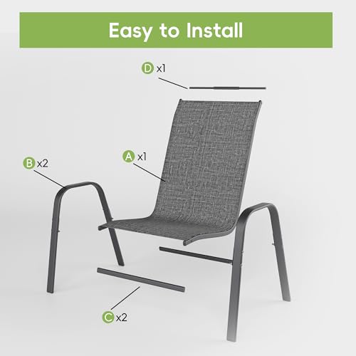 Image of Patio Chairs Set of 8, Stackable Outdoor Dining Chairs for All Weather, Metal Modern Outside Furniture Chair for Pool Side, Garden, Backyard Deck, Dark Grey