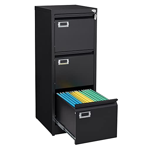 Afaif 3 Drawer File Cabinet With Lock, File Cabinets For Home Office,18" Deep Vertical Metal Black File Cabinet Office Storage Cabinet Organizer For Letter/Legal / A4 / F4 Size, And File Folders #TOP19