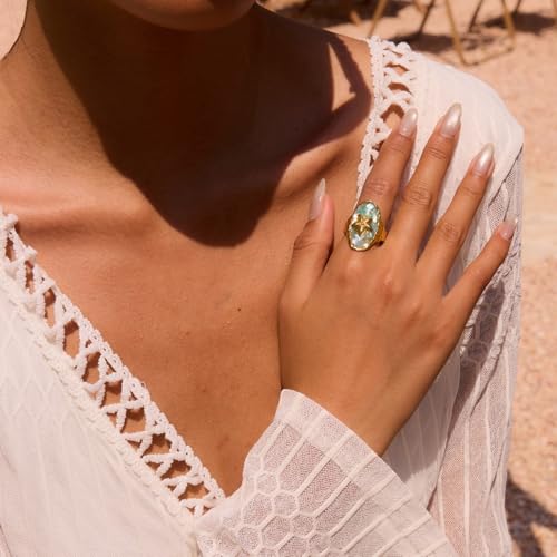 Enamel Starfish Shell Open Band Rings for Women 14K Gold Plated Titanium Steel Blue Ocean Sea Animal Conch Adjustable Wrap Finger Rings Comfirm Fit Vintage Geometric Wedding Engagement Jewelry3