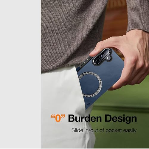 Image of KARWAN Shockproof Hybrid Leather Finish Back Case Cover Compatible with Samsung Galaxy A56 with Wireless MagEaze Charging Cover, Anti-Scratch Shield Case with Strong Minimalist Design (Blue)