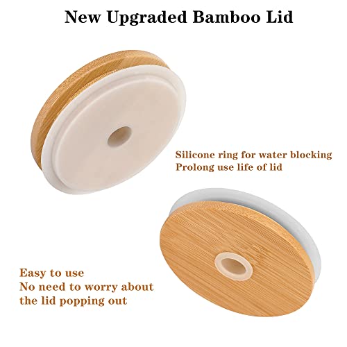 Mason Jar With Lid And Straw, 20Oz Wide Mouth Mason Jar Drinking Glasses Tumbler With Silicone Sleeve Bamboo Lid Glass Straw, 2 Packs Reusable Boba Cups Travel Bottle For Iced Coffee Large Pearl Juice #TOP2