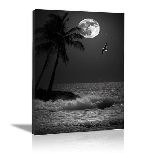 Tableau toile photo noir et blanc ocean arbre decoration murale 60x80cm