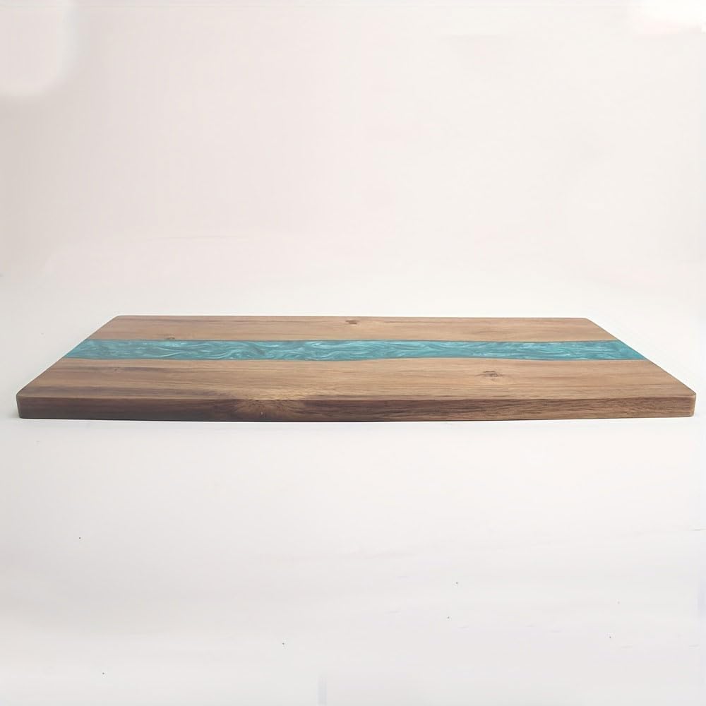 Acacia Wood Resin Charcuterie Board, 46cm x 23cm x 1.5cm, Epoxy Resin Ocean Blue Wave Pattern Cutting Board for Kitchen and Mini Bar, Reversible Board for Meat, Cheese, Bread, Vegetables, Fruits image 5
