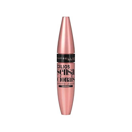 Maybelline NY Cílios Sensacionais Máscara de Cílios Lavável, Efeito Leque com Volume e Definição, Longa Duração e Não Empelota, Cor Preto Intenso, 9,5ml