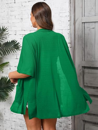 Image of AusLook Plus Size Cardigan for Women Short Sleeve Lightweight Open Front Shrug with Pockets for Dresses and Layering 1X-5X