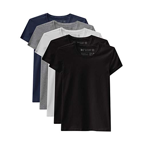 Kit de 5 Camisetas Babylook Básicas de Várias Cores