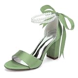 Meszetri Women's womens pearl chunky low heels...