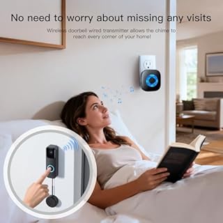 Wireless Doorbell Chime Compatible with Blink Video Doorbell (1st & 2nd Gen), Video Doorbell Extender Kit with Sleek Round Wired Transmitter & Plug-in Receiver, 656ft Range, 58 Melodies, Black