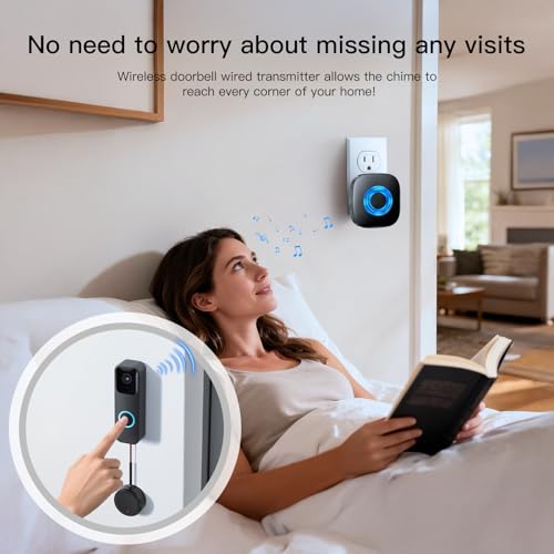 Wireless Doorbell Chime Compatible with Blink Video Doorbell , Video Doorbell Extender Kit with Sleek Round Wired Transm - Additional View
