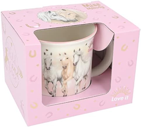 Depesche 12377 Miss Melody Sundown - filiżanka w wyglądzie emalii, z motywem konia, wzorem podkowy, złotymi akcentami i napisem, pojemność ok. 250 ml