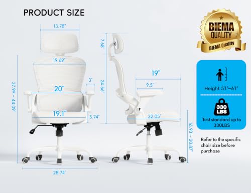 Image of TRALT Office Chair - Ergonomic Office Chair with Back Support, Home Office Desk Chairs, 330lbs Wide Seat Big and Tall Office Chairs with Headrest, Comfy Desk Chairs (White)