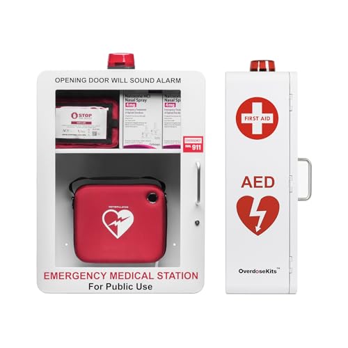 OVERDOSE KITS Emergency Medical Station – Wall Mount Cabinet for AEDs, Naloxone, Bleeding Control & First Aid Kits – Public Space Storage Solution – White, Medium (AED & Accessories Not Included)