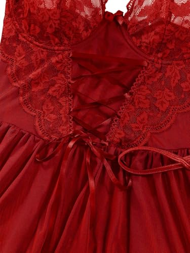 Image of Lilosy Sexy Garter Belt Mesh Lace Babydoll Lingerie Dress Set with Thong