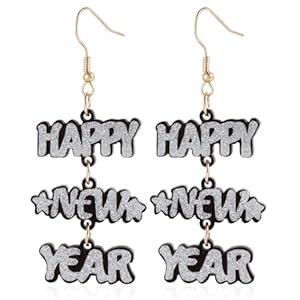 Happy New Year Earring for Women Glitter 2025 Happy New Year Star Dangle Earrings New Year’s Eve Party Jewelry Gifts