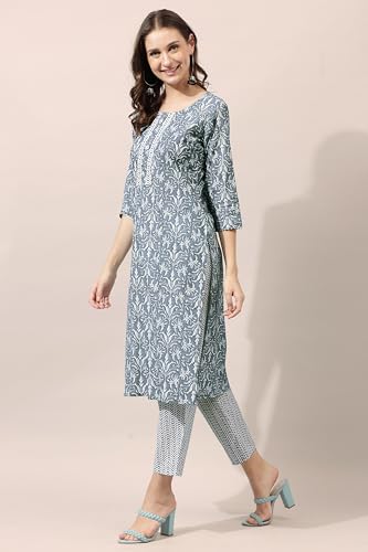 Image of MIRCHI FASHION Pure Cotton Straight Kurta Set for Women with Pant | Printed Kurta Pant Set | Ethnic Office Wear Kurta Set with Trouser