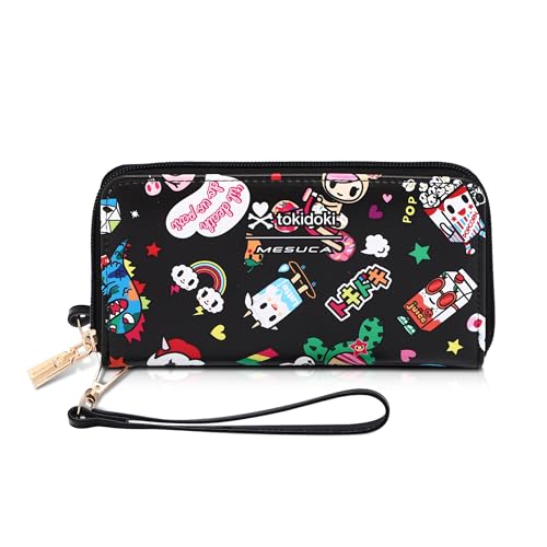 Tokidoki Unicorno Wallet Black Purse Wristlet Wallet with Zipper Pocket Coin Purse Phone Wallet for Women Credit Card Holder(denim daze)
