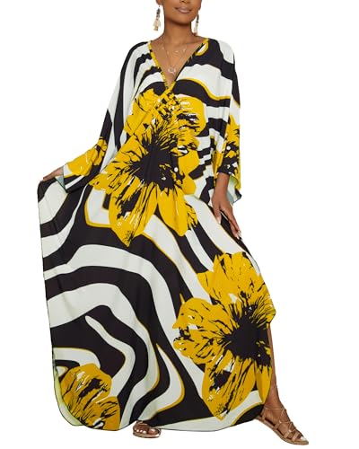 Image of Bsubseach Women Floral Print Kaftan Dresses Plus Size Bathing Suit Cover Up Moo Moos Caftan Beach Dress for Swimwear Summer