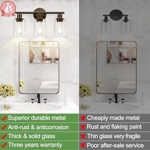 image for Zarbitta 3-Light Bathroom Light Fixtures, Brown and Gold Bathroom Wall