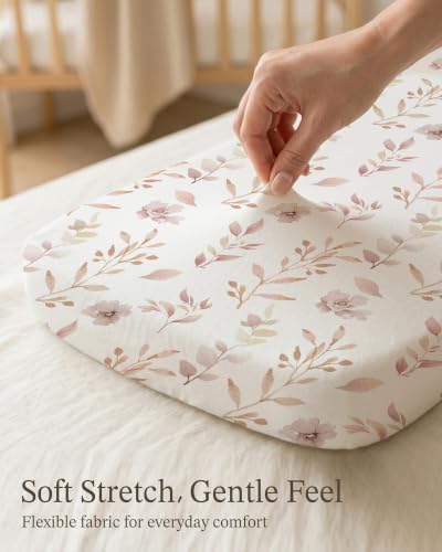 Image of Bedside Bassinet Sheets 2 Pack, 33 x 20 Fitted Bedside Sleeper Sheets, Ultra Soft Breathable Polyester, Ideal for Baby Girl or Boy and Newborns (Floral Fawn, Bedside Sleeper Sheet)