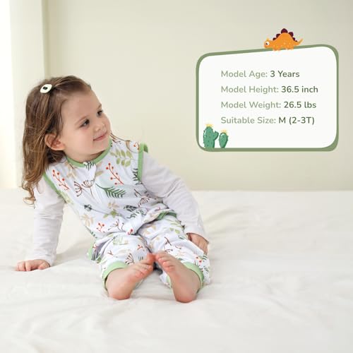 Image of WONDAY Toddler Sleep Sack with Feet, 0.5 Tog Sleeping Sacks for Walking with Legs 12-18 Months 2T 3T 4T 5T (Green Leaf, 12M-2T)