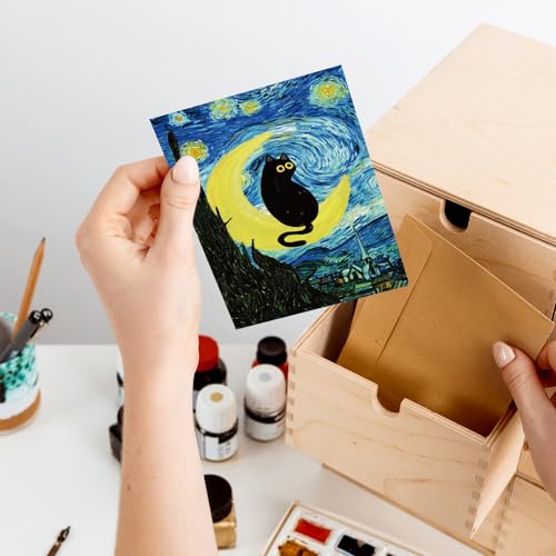 AnyDesign 40 Pcs Art Print Postcards Famous Painting with Black Cat Post Cards Assortment 20 Designs Greeting Cards for Birthday Baby Shower Party Favors Supplies, 4 x 6 Inch