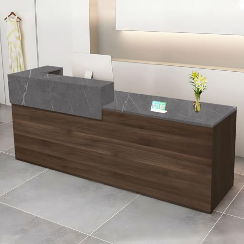 Modern Reception Desk with Drawer & Open Shelves, 39-95 Inch Front Counter Table, Computer Workstation Suitable for Salons, Offices, Lobbies, Retail Stores and Home Offices