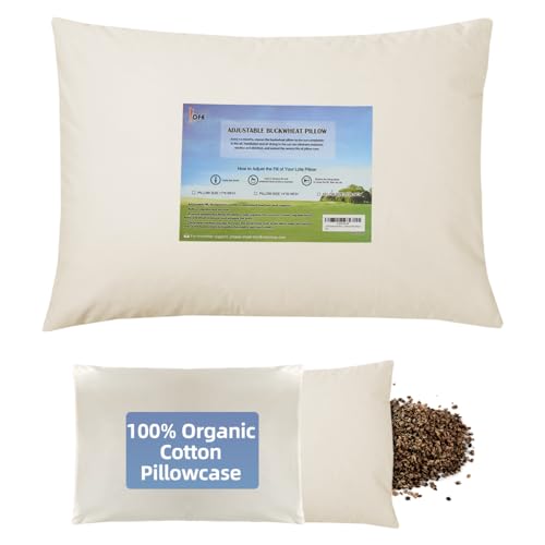 LOFE Organic Buckwheat Pillow for Sleeping with Organic Cotton Pillowcase