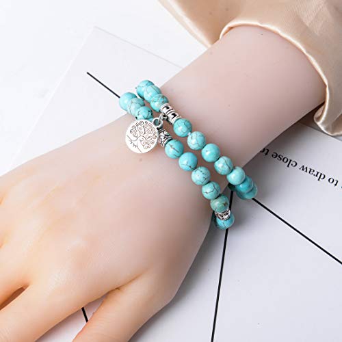 Image of YGLINE Tree of Life Yoga Healing Stone Bracelets,Multilayer Lotus Chakra Stone Reiki Bracelet Sets,Anxiety Crystal Natural Stone,for Women Stress Relief