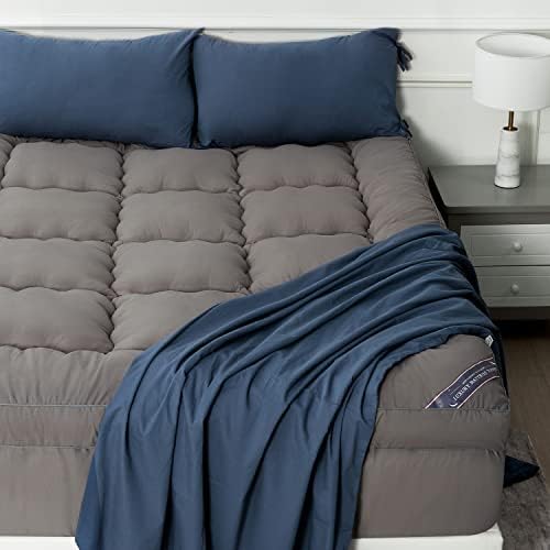 Full Mattress Topper, Cooling Bed Topper Mattress Pad Cover, Over 3 Inch Thick Plush Pillow Top Mattress Topper for Back Pain Relief, Soft Down Alternative Toppers with Deep Pocket, Grey