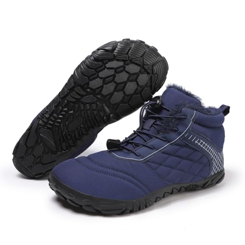 Image of Winter Footwear Barefoot Shoes Women Men Zero Drop Barefoot Hiking Boots Slip On Warm Waterproof Snow Boot Minimalist Wide Toe Ankle Booties Five Finger Hike Shoes Outdoor