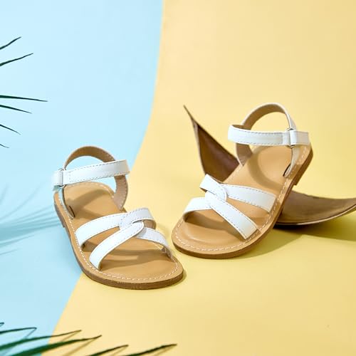 Image of Kolan Toddler Girl Sandals Open Toe Flat Princess Dress Shoes Little Kids