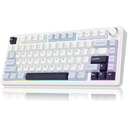 MechLands Aula F75 PRO 75% Wireless Gaming Keyboard, Gasket Mechanical Custom Keyboard with Five-Layer Padding, BT/2.4GHz/USB-C, Hot Swappable, Knob, RGB, Reaper Switches (White Blue)
