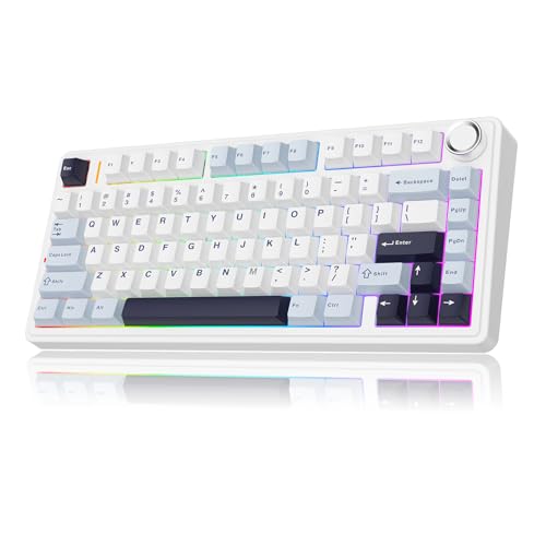 MechLands Aula F75 PRO 75% Mechanische Custom Creamy Tastatur, BT5.0/USB-C/2.4GHz Wireless Gaming Tastatur, Gasket Structure, Knopf, RGB, Reaper Switches für Win/Mac (Weiß Blau)
