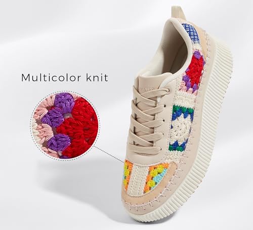 LUCKY STEP Women's Platform Sneakers Rhinestone Fashion Chunky Casual Sparkly Retro Braided Walking Shoes2