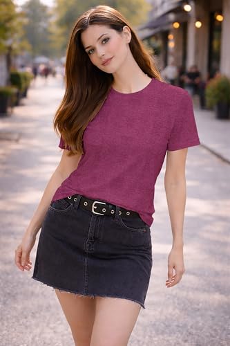Image of London Hills Tshirt for Woman | Tops for Woman | t Shirt for Woman's Relaxed Fit Round Neck | Tops for Women Western Half Sleeve Melange Textured | Women top's | Women's tees | Women' t Shirt
