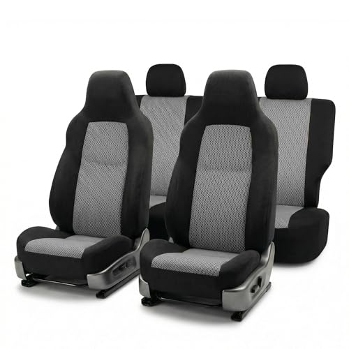 FH Group Automotive Full Car Seat Covers for SUV, Trucks, Sedan and More - Universal Fit Front High Back & Rear Solid Bench Design Interior Accessories - 3D Air Mesh Fabric Center Panel - Gray