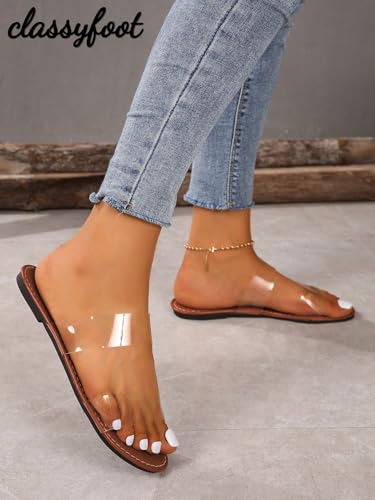 Image of GORGLITTER Women's Cute Flat Sandals Summer Beach Vacation Clear Open Toe Jelly Transparent Strappy Slide Sandals 2026