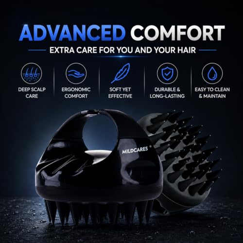 Image of MILDCARE Jumbo Scalp Massager Brush (Black) | Soft Silicone Shampoo Brush for Deep Scalp Cleaning, Gentle Exfoliation & Relaxing Head Massage | Hair Oil Massage & Dandruff Care | Wet & Dry Use Enhanced Hairwash | For Men & Women