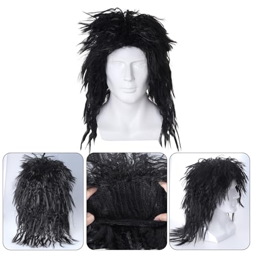 Lystaii Perucas de rock dos anos 1980, acessórios de festa, peruca longa para homens, acessórios roc