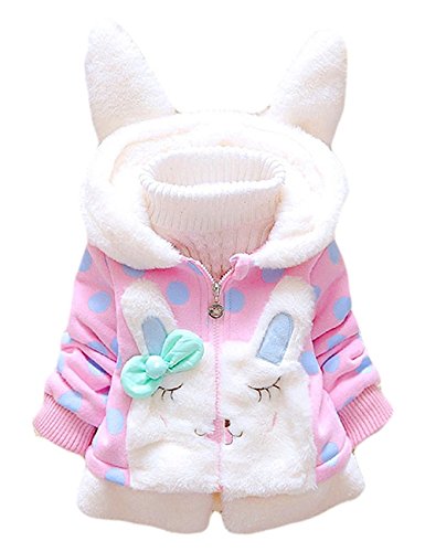 Enfant Bébé Fille Oreilles de Lapin Capuchon Doux Chaud en Coton Veste d'Hiver Épais avec Dande Manteau à Chapeau pour Nouveau-né (12-24 mois, rose) Cover