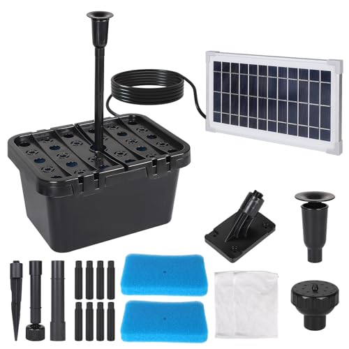 CPROSP Bomba Solar para Estanque Exterior 390/h con 5m Cable con 2 Accesorios para Fuentes
