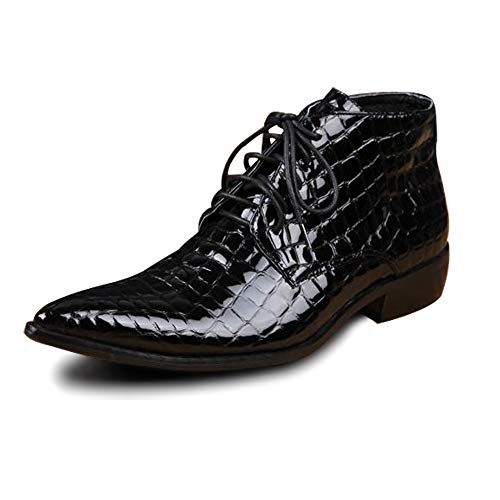 El nuevo For Hombres Botas De Tobillo Patrón Animal Puntiagudo Con Cordones Botas for Hombre Fiesta Club Oficina De Vacaciones for Mostrar La Primera Capa De Piel De Vaca Cuero Puro Genuino(Negro,44 E