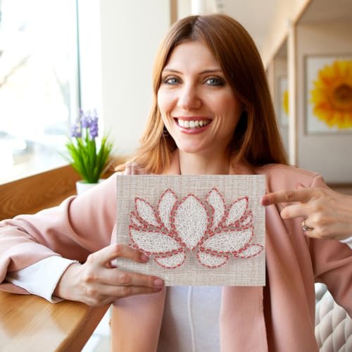 Image of INFUNLY DIY Lotus Flowers String Art Kit for Adults, 9x6.2 inches, Modern Floral Wall Art, Easy to Make DIY Nail String Art Kit with Instruction, Multicolor, Unisex, Non-Foldable