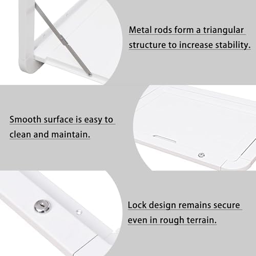 Foldable RV Table with 2 Locks - Lightweight Aluminum Alloy Camping Table for Caravans, Vans & Truck Campers - Portable White Wall-Mounted Design (60x42cm/24x16)