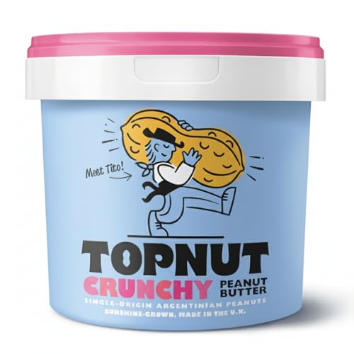 TOPNUT Crunchy Peanut Butter 1kg Tub Single-Origin Argentinian Peanuts 100% Natural No Palm Oil No Added Sugar High Protein Crunch Made in the U.K.