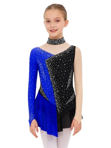 Agoky Vestido De Danza Ballet para Niñas Maillot Manga Larga De Patinaje Gimnasia Rítmica Ropa De Baile Actuacion Azul Marino 7-8 años