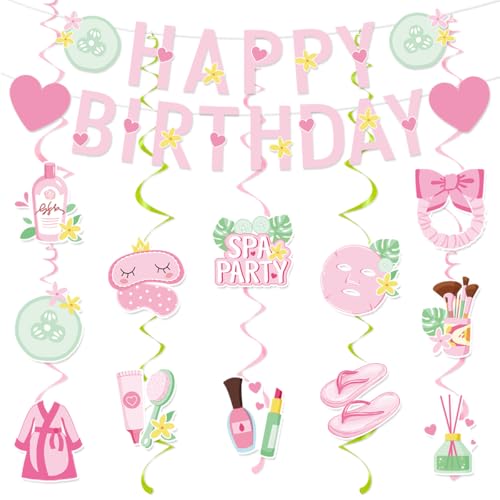 Image of Spa Birthday Party Decorations Include Spa Happy Birthday Banner Hanging Swirls Spa Day Theme Party Supplies For Girls